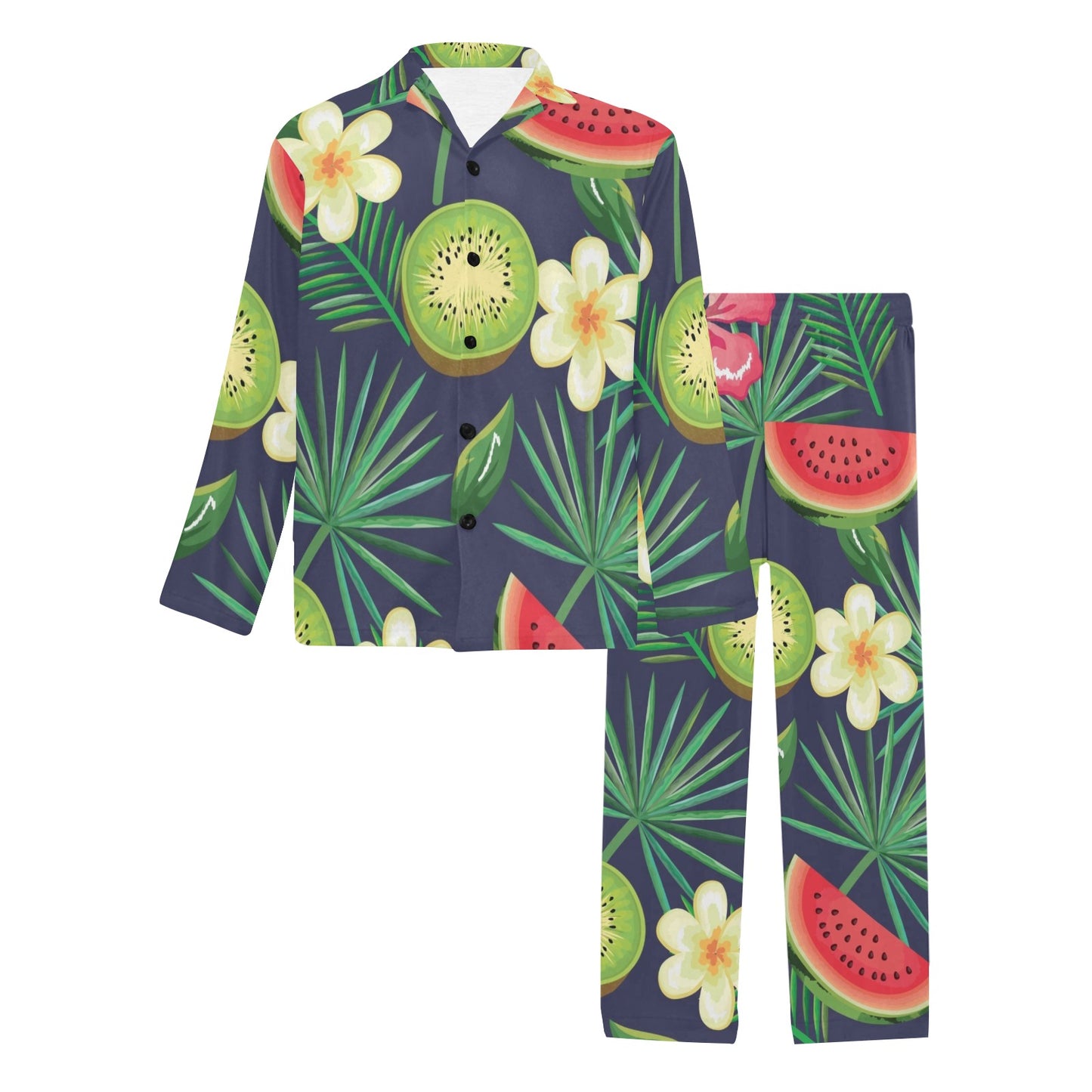 Tropical Fruits Pattern Print Design TF05 Men's Long Pajama Set