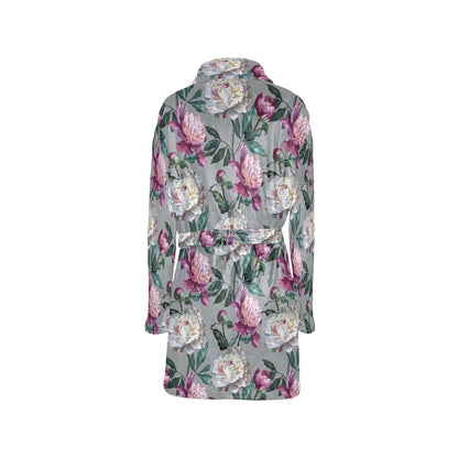 Peony Pattern Print Design PE01 Women's Fleece Robe