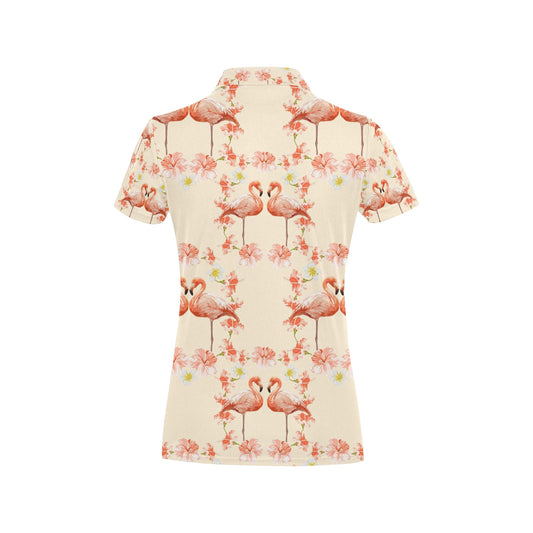 Flamingo Hibiscus Print Pattern Women's Polo Shirt