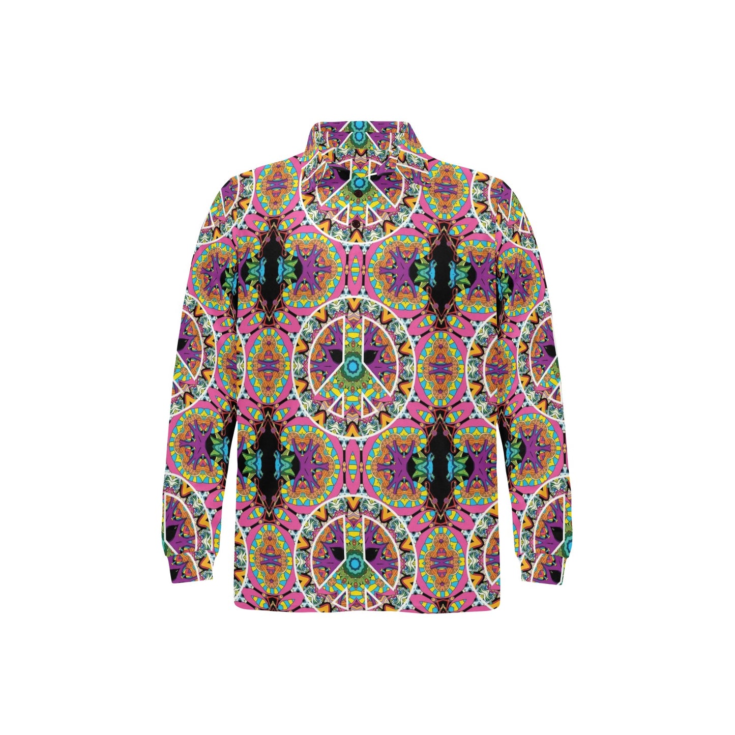 Peace Sign Pattern Print Design A03 Long Sleeve Polo Shirt For Men's