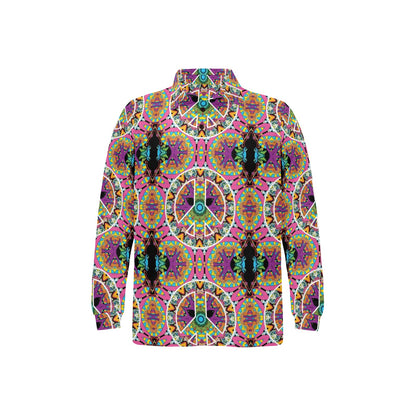 Peace Sign Pattern Print Design A03 Long Sleeve Polo Shirt For Men's