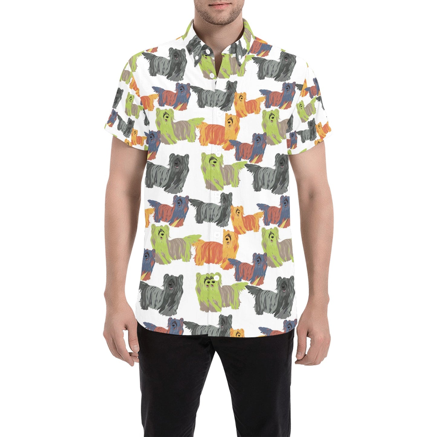 Skye Terriers Print Design LKS301 Men Short Sleeve Button Up Shirt