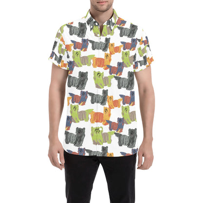 Skye Terriers Print Design LKS301 Men Short Sleeve Button Up Shirt