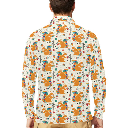 Squirrel Print Design LKS304 Long Sleeve Polo Shirt For Men's