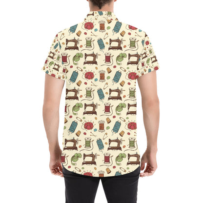 Sewing Equipment Print Design LKS303 Men Short Sleeve Button Up Shirt