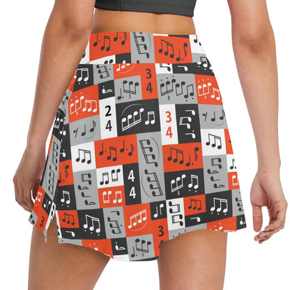 Music Note Design Themed Print 17" Golf & Pickleball Skort with Pockets