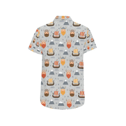 Vikings Print Design LKS307 Men Short Sleeve Button Up Shirt