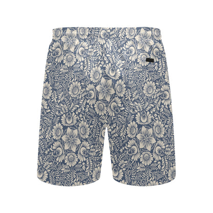 Elegant Floral Print Pattern Men's Swim Trunks Beach Shorts