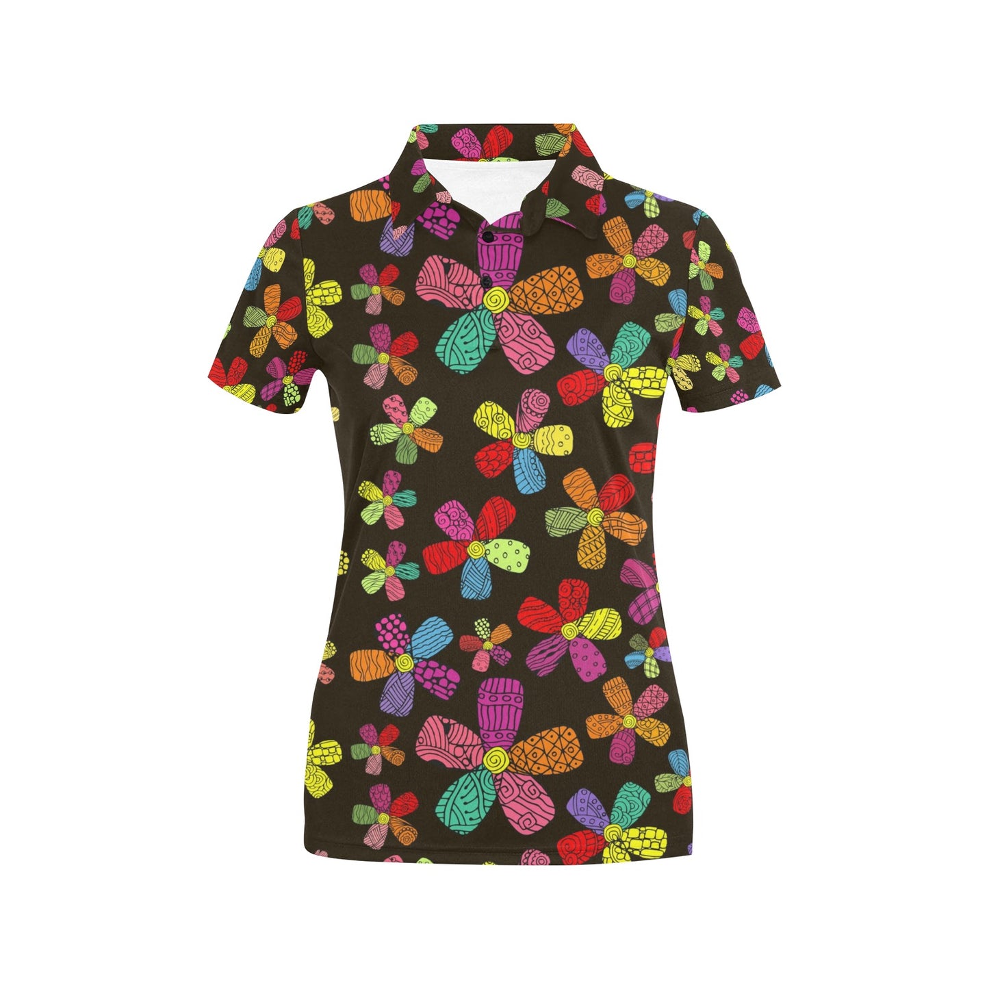Flower Power Colorful Print Pattern Women's Polo Shirt