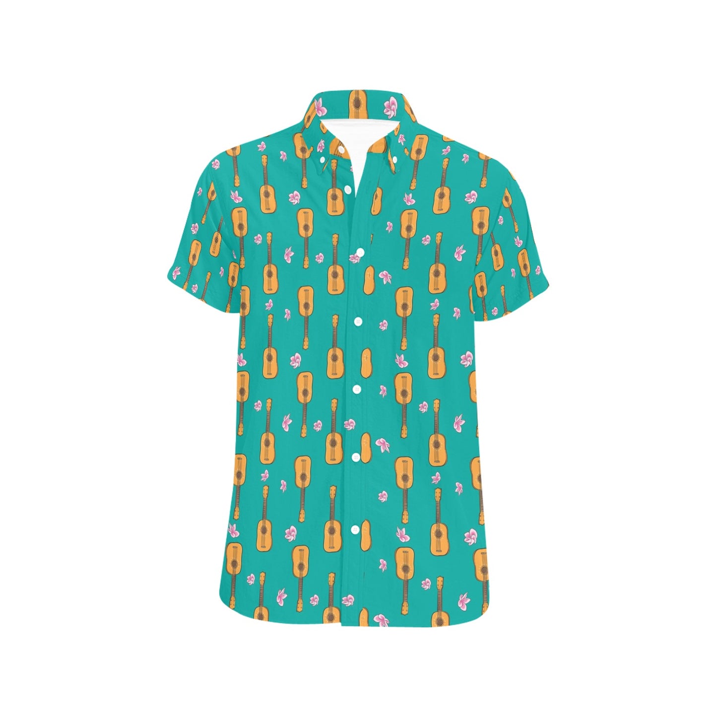 Ukulele Print Design LKS403 Men Short Sleeve Button Up Shirt