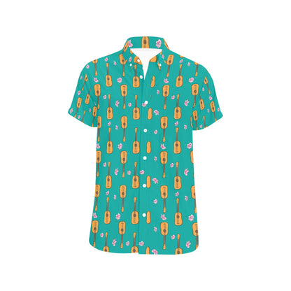 Ukulele Print Design LKS403 Men Short Sleeve Button Up Shirt