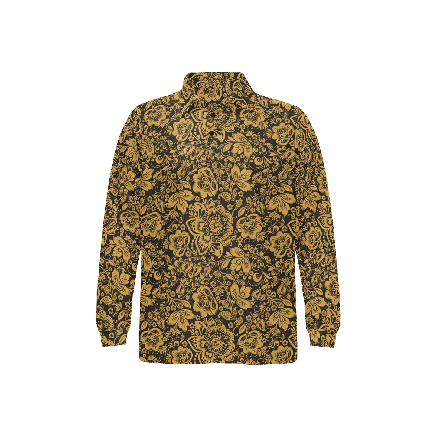 Brocade Gold Pattern Print Design 01 Long Sleeve Polo Shirt For Men's