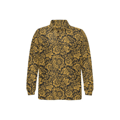 Brocade Gold Pattern Print Design 01 Long Sleeve Polo Shirt For Men's