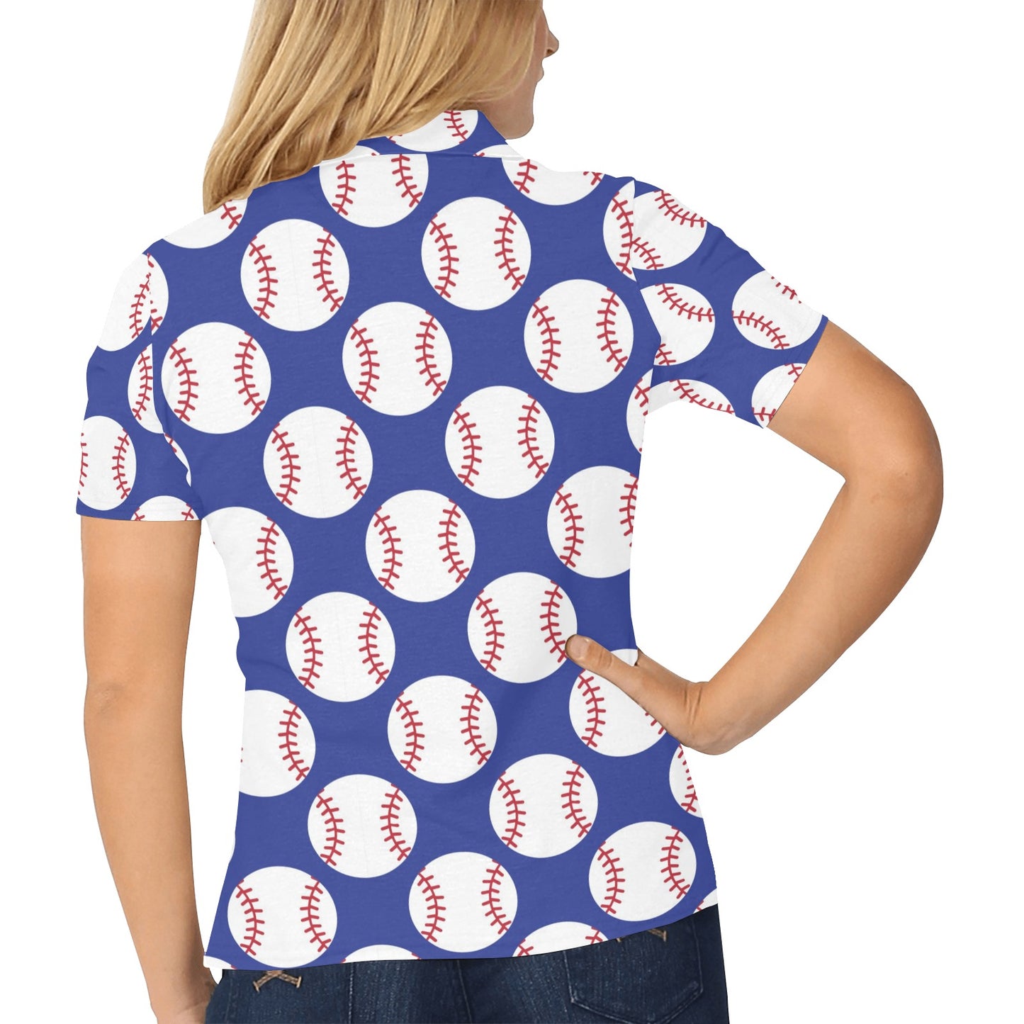Baseball Blue Background Women's Polo Shirt