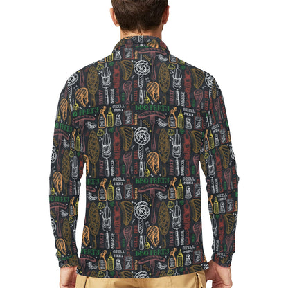 Barbecue Pattern Print Design 03 Long Sleeve Polo Shirt For Men's