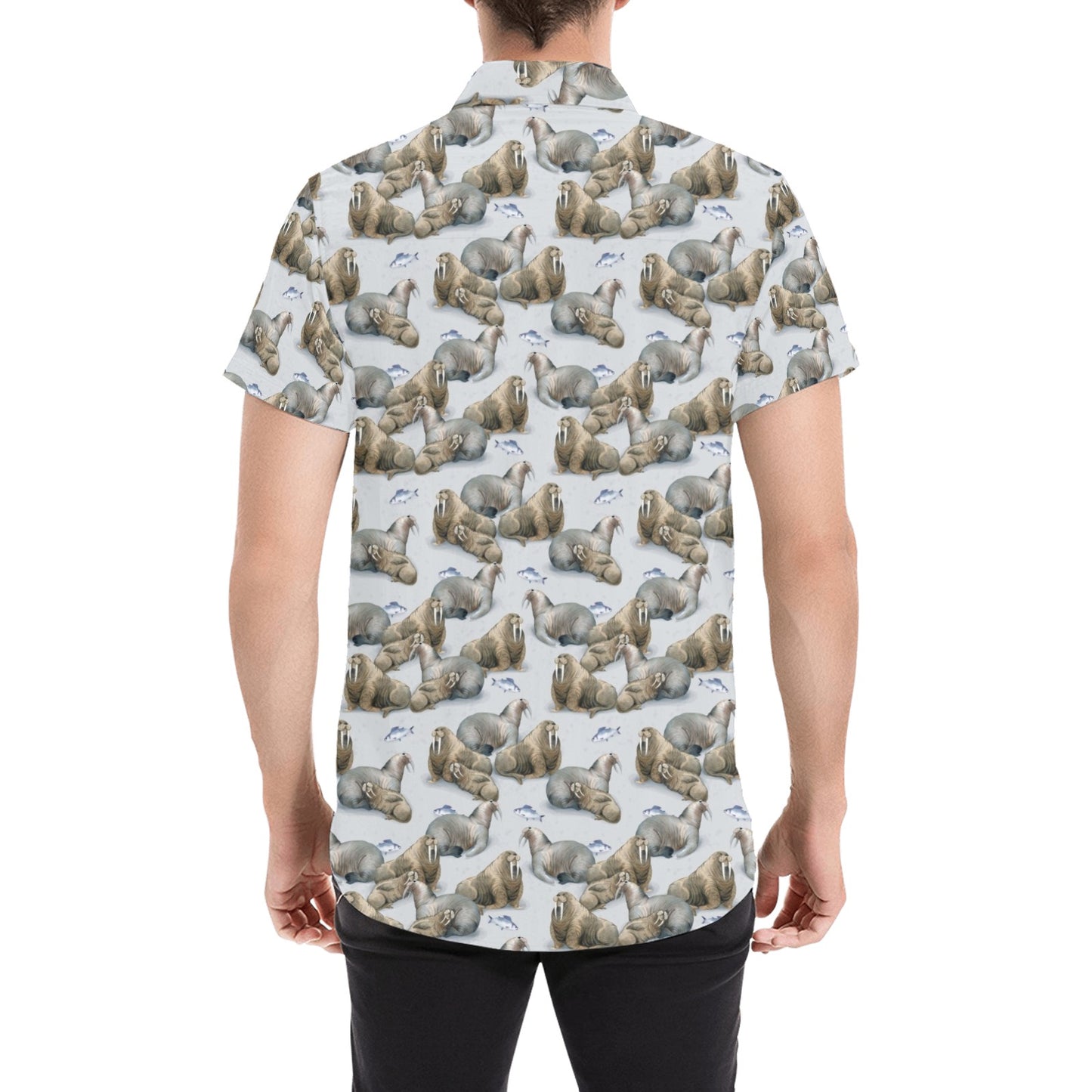 Walrus Print Design LKS401 Men Short Sleeve Button Up Shirt