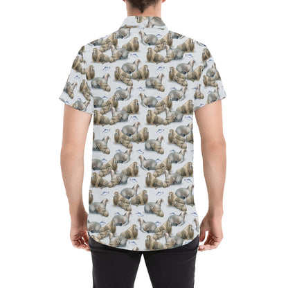 Walrus Print Design LKS401 Men Short Sleeve Button Up Shirt