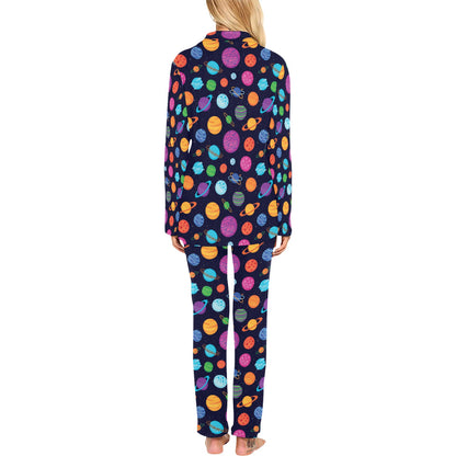 Planet Multicolor Print Design LKS302 Women's Long Pajama Set