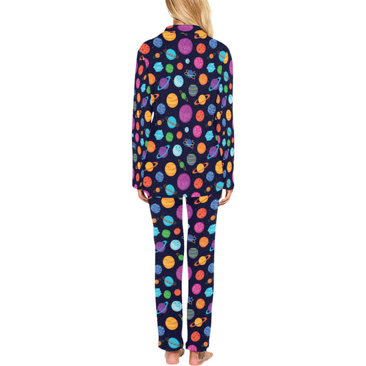 Planet Multicolor Print Design LKS302 Women's Long Pajama Set
