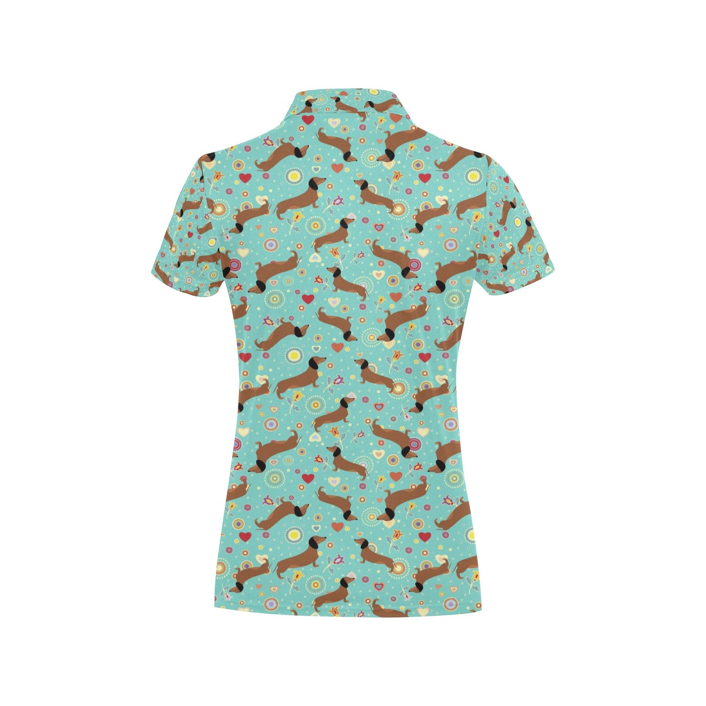 Dachshund with Floral Print Pattern Women's Polo Shirt