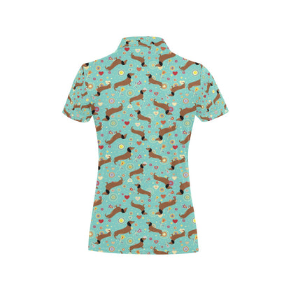 Dachshund with Floral Print Pattern Women's Polo Shirt