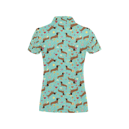 Dachshund with Floral Print Pattern Women's Polo Shirt