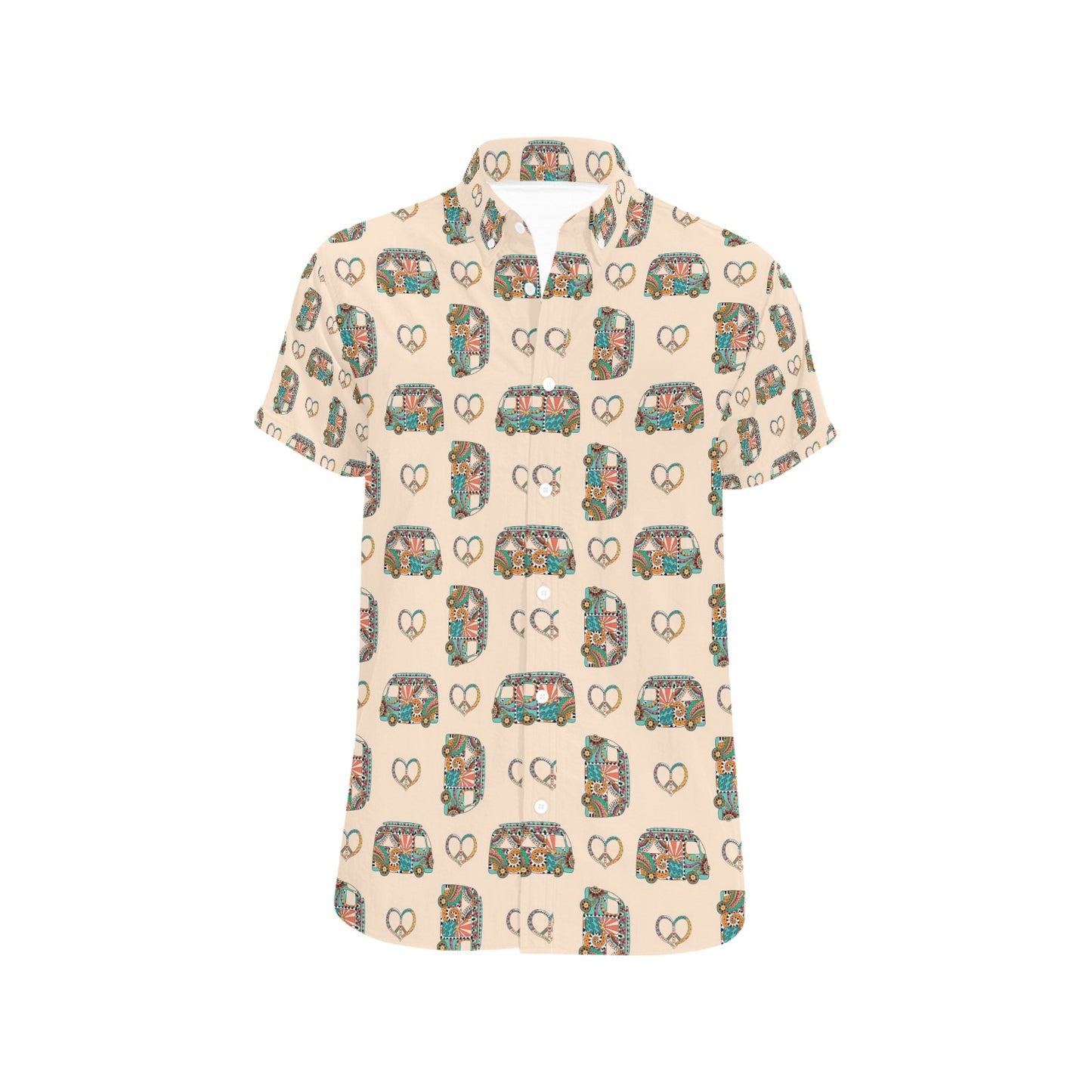 Hippie Van Peace Print Design LKS303 Men Short Sleeve Button Up Shirt