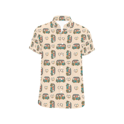 Hippie Van Peace Print Design LKS303 Men Short Sleeve Button Up Shirt