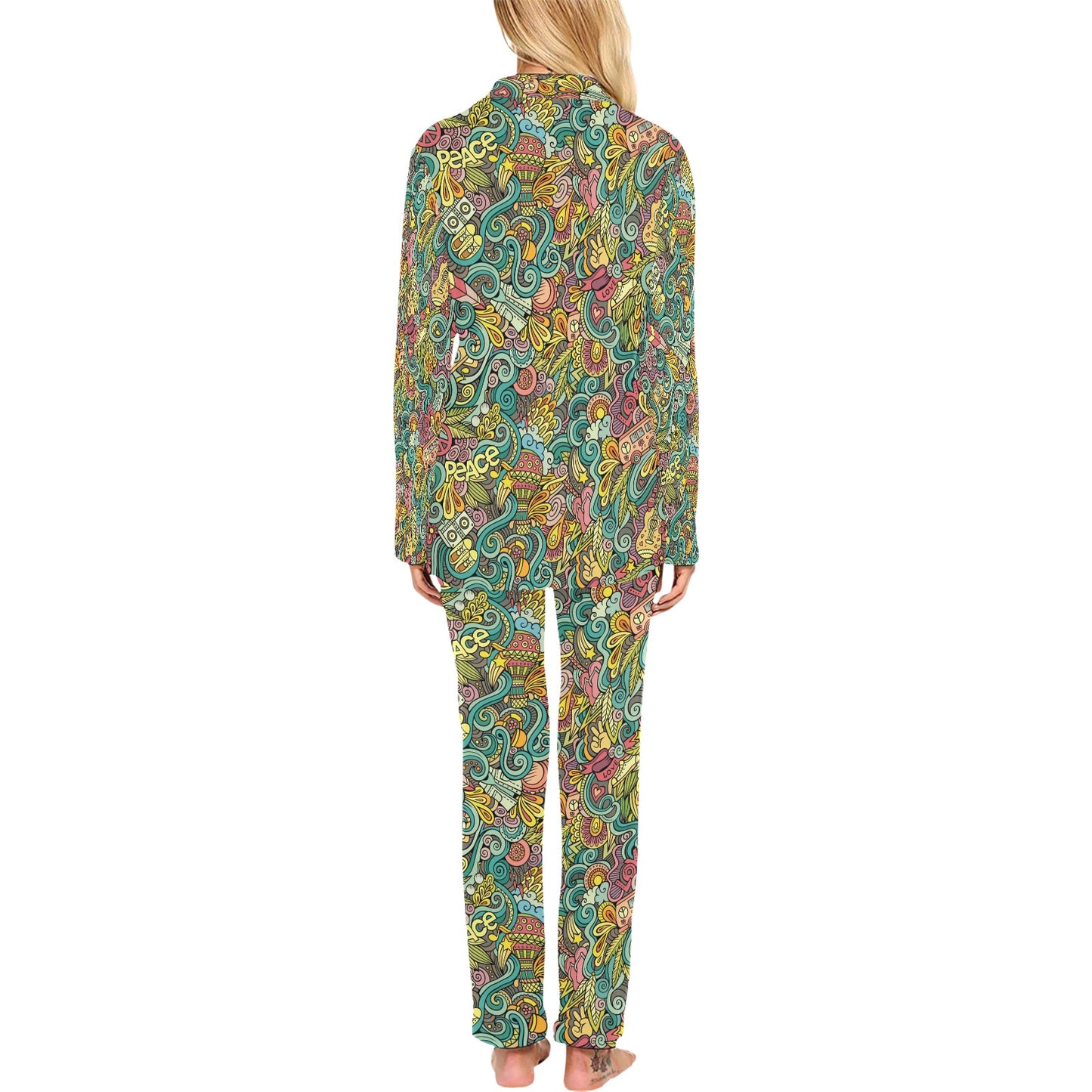 Hippie Print Design LKS302 Women's Long Pajama Set