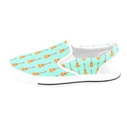 Acoustic Guitar Print Design LKS403 White Slip Ons Canvas Women's Shoes