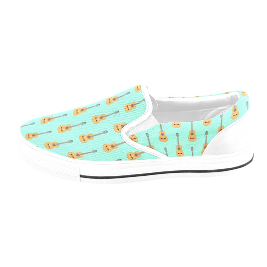 Acoustic Guitar Print Design LKS403 White Slip Ons Canvas Women's Shoes