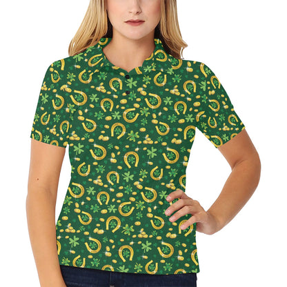 Shamrock Horse Shoes Saint Patrick's Day Print Design LKS307 Women's Polo Shirt