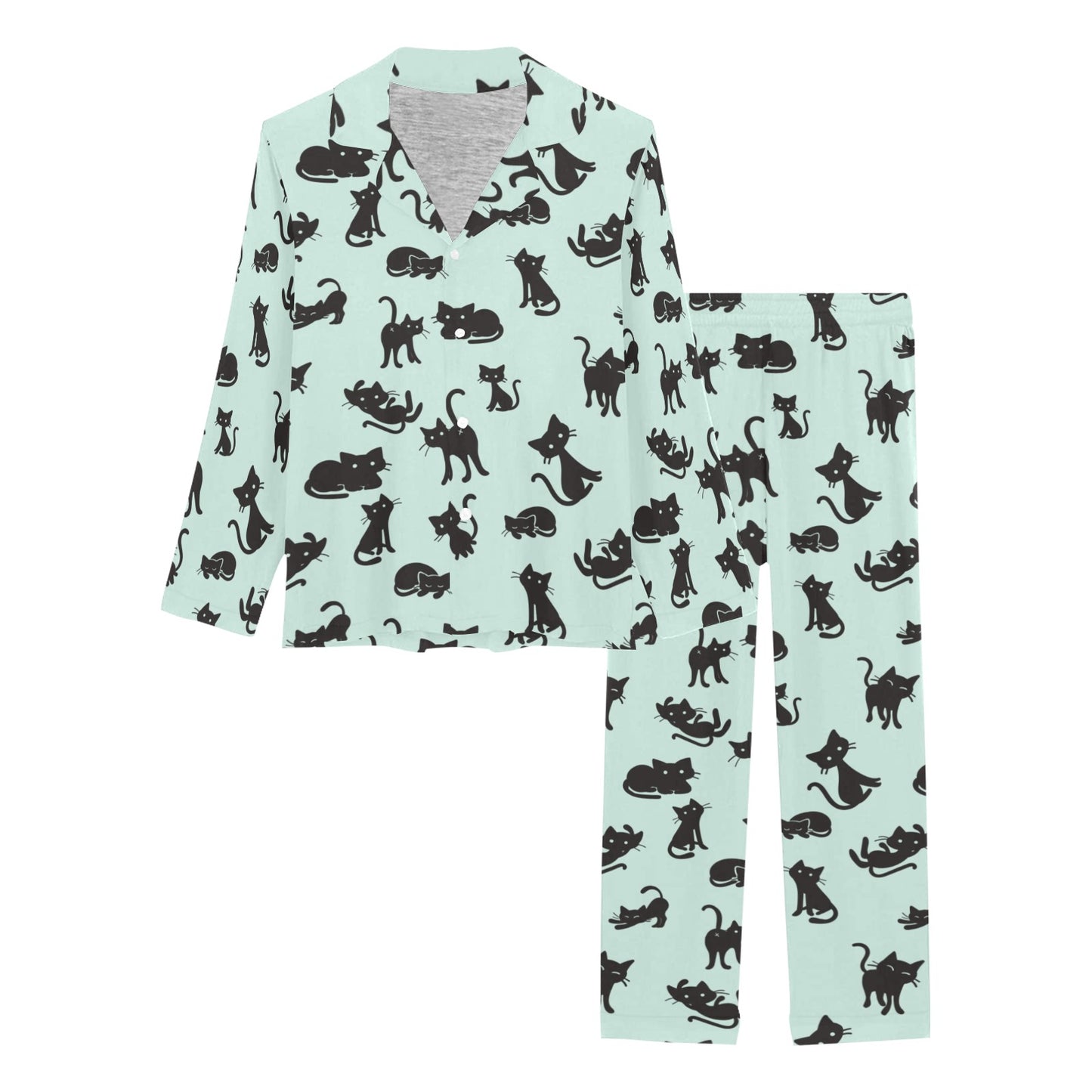 Black Cat Pattern Print Design 04 Women's Long Pajama Set