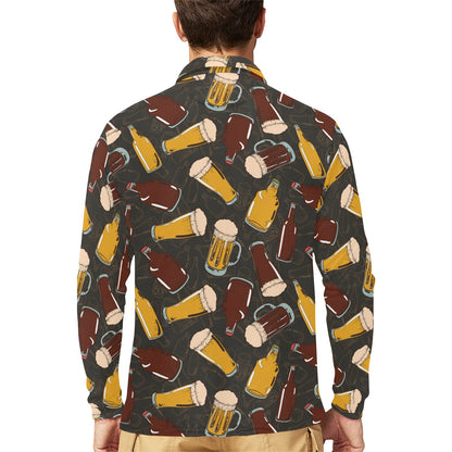 Beer Pattern Print Design 03 Long Sleeve Polo Shirt For Men's
