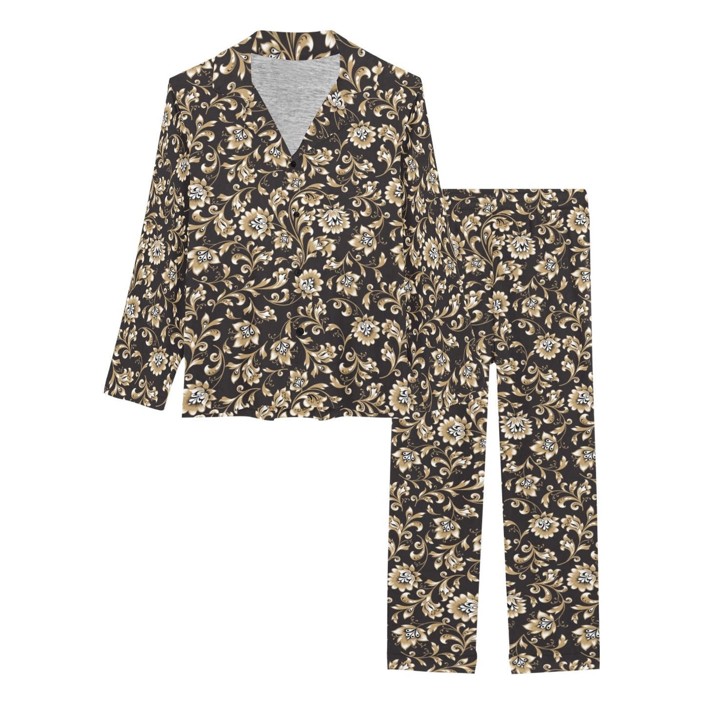 Brocade Pattern Print Design 03 Women's Long Pajama Set