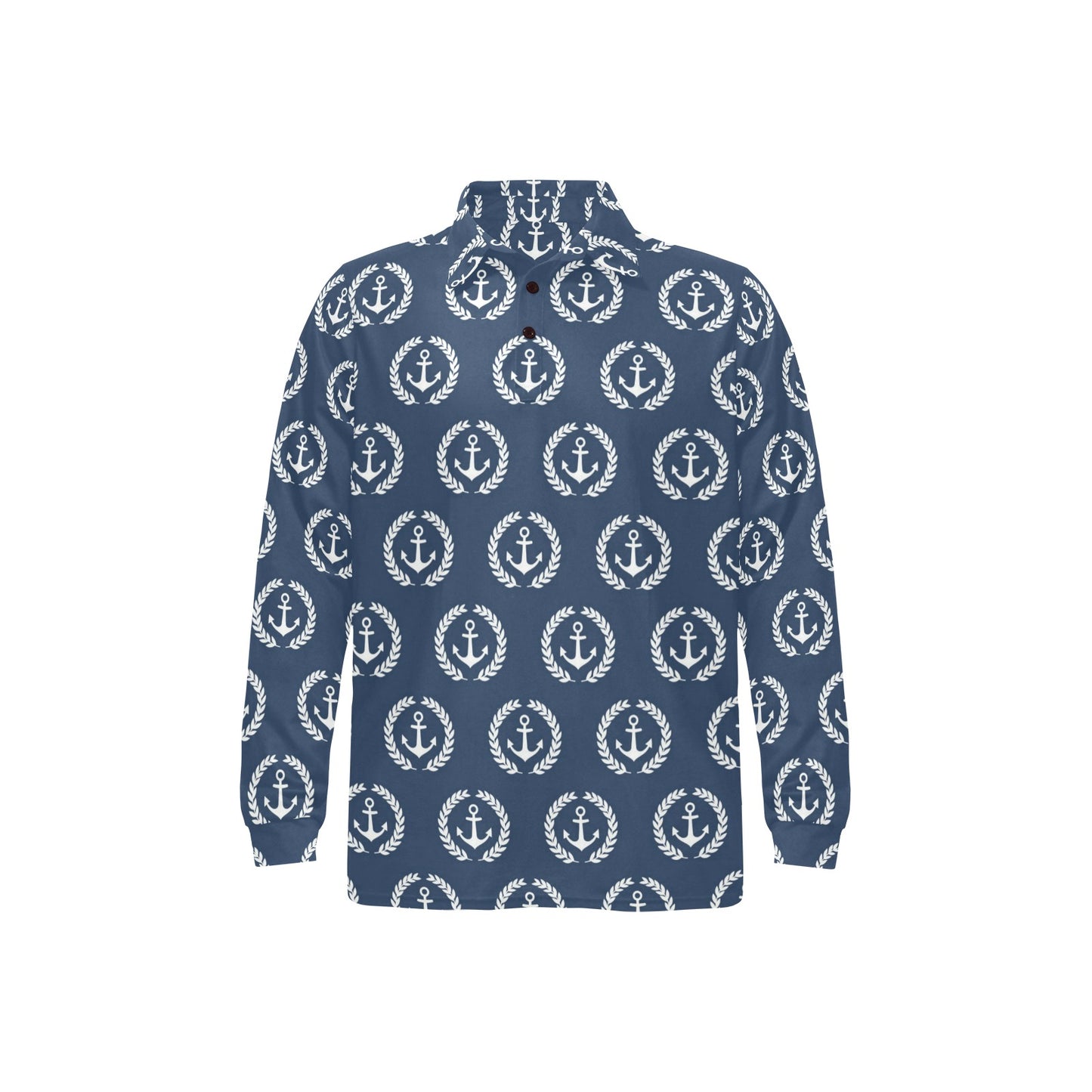 Anchor Pattern Print Design 04 Long Sleeve Polo Shirt For Men's