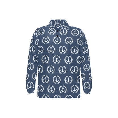 Anchor Pattern Print Design 04 Long Sleeve Polo Shirt For Men's