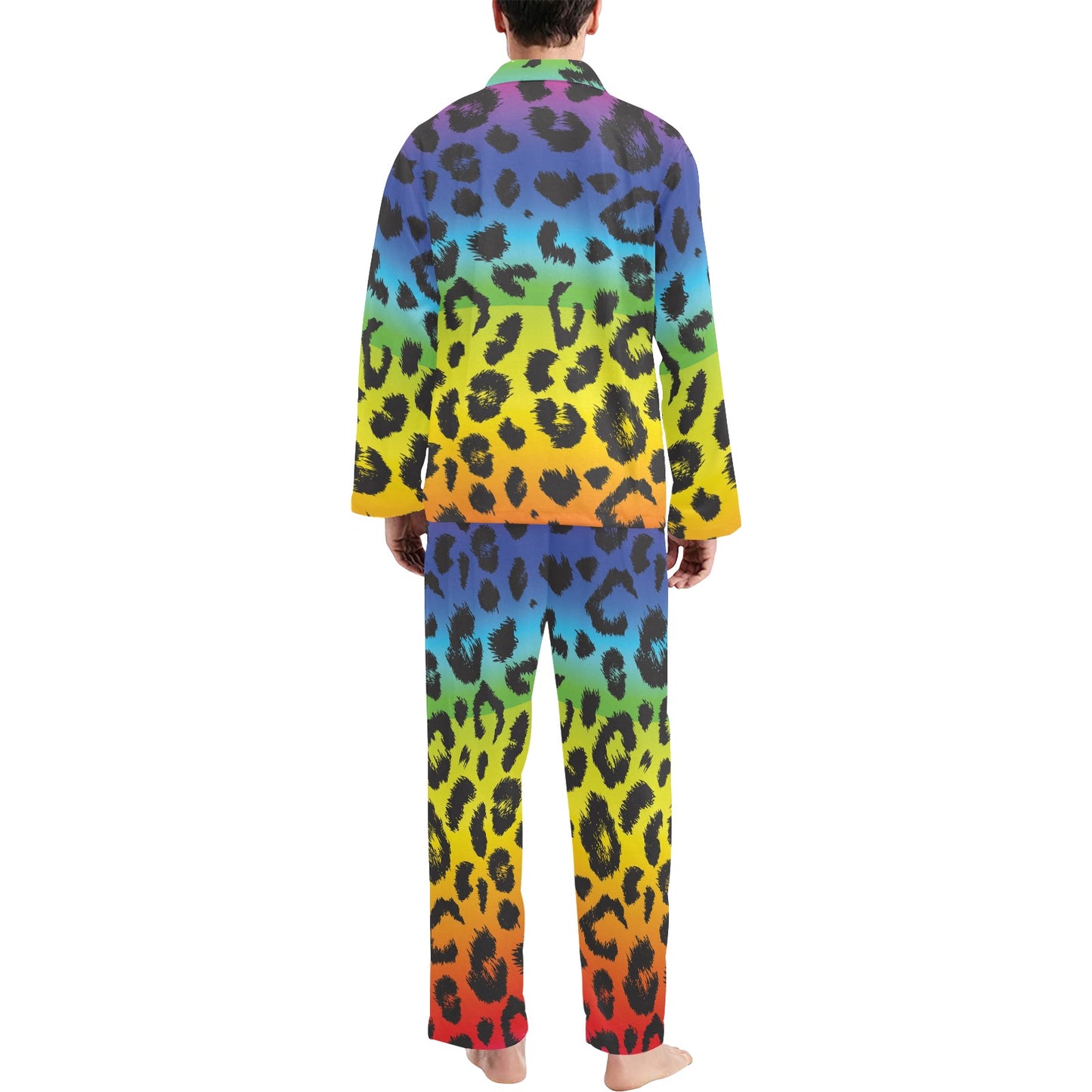 Rainbow Leopard Pattern Print Design A01 Men's Long Pajama Set