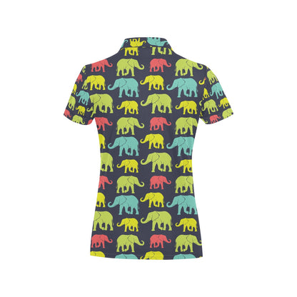 Elephant Neon Color Print Pattern Women's Polo Shirt