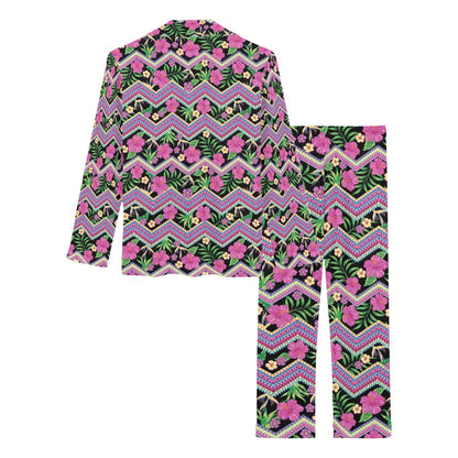 Hibiscus Pink Zigzag Line Pattern Design LKS307 Women's Long Pajama Set