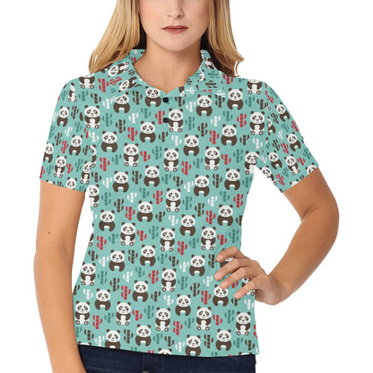 Panda Bear Cute Themed Print Women's Polo Shirt