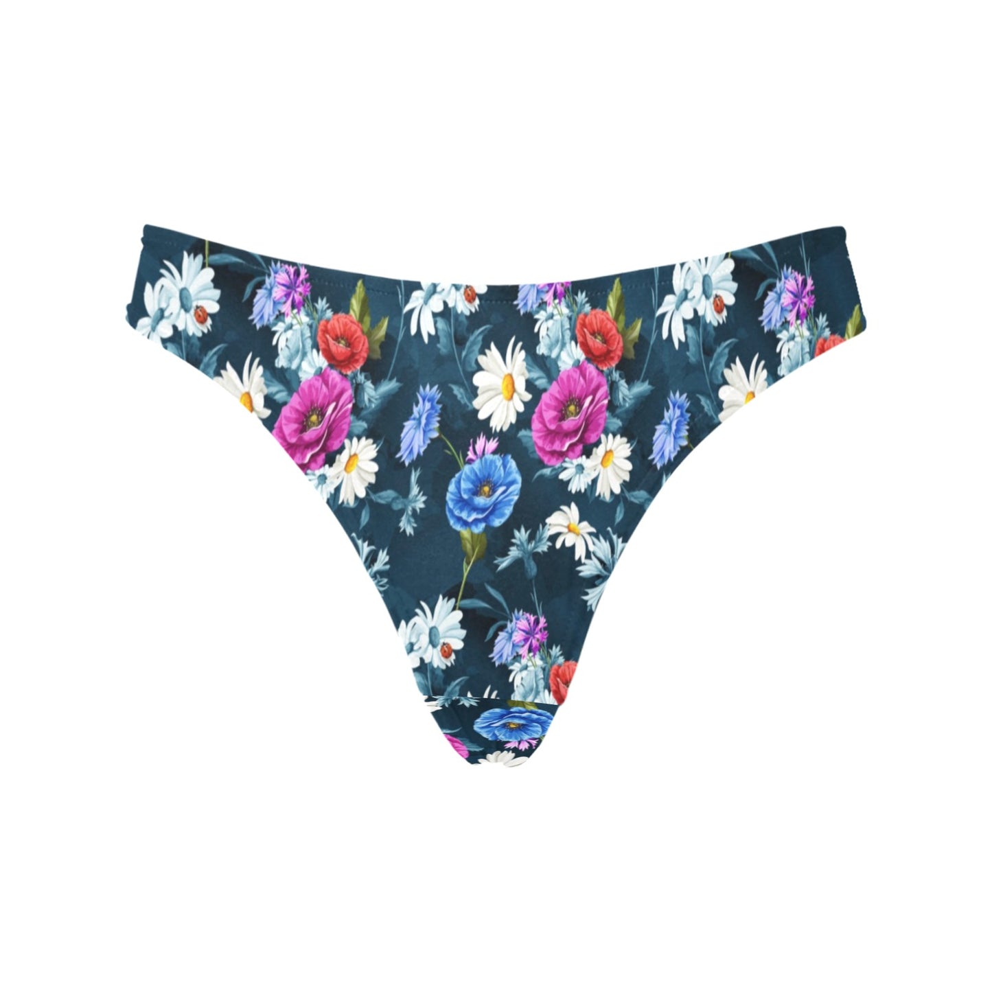 Floral Blue Themed Print Women's Thongs