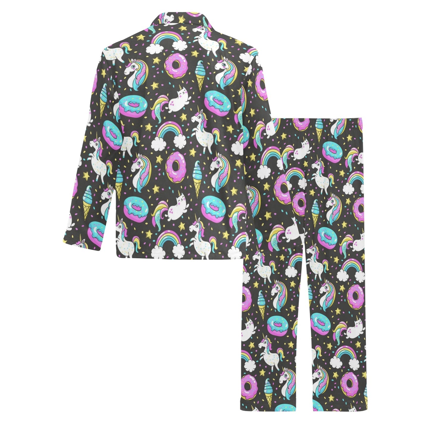 Donut Unicorn Pattern Print Design DN09 Men's Long Pajama Set