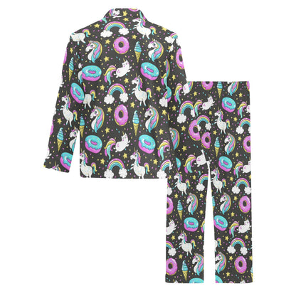 Donut Unicorn Pattern Print Design DN09 Men's Long Pajama Set
