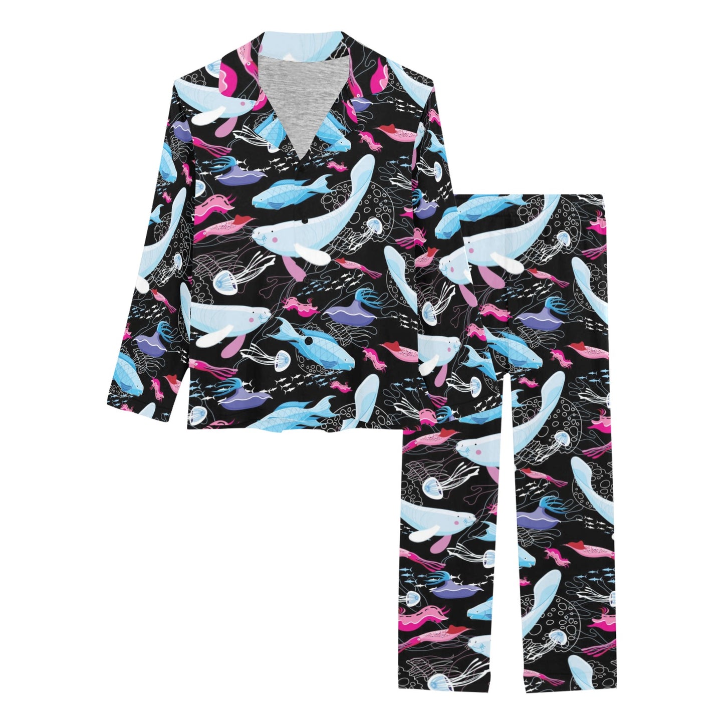 Manatee Pattern Print Design 02 Women's Long Pajama Set