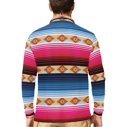 Mexican Pattern Print Design 03 Long Sleeve Polo Shirt For Men's