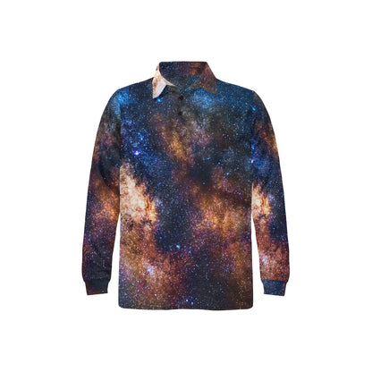 Celestial Milky way Galaxy Long Sleeve Polo Shirt For Men's