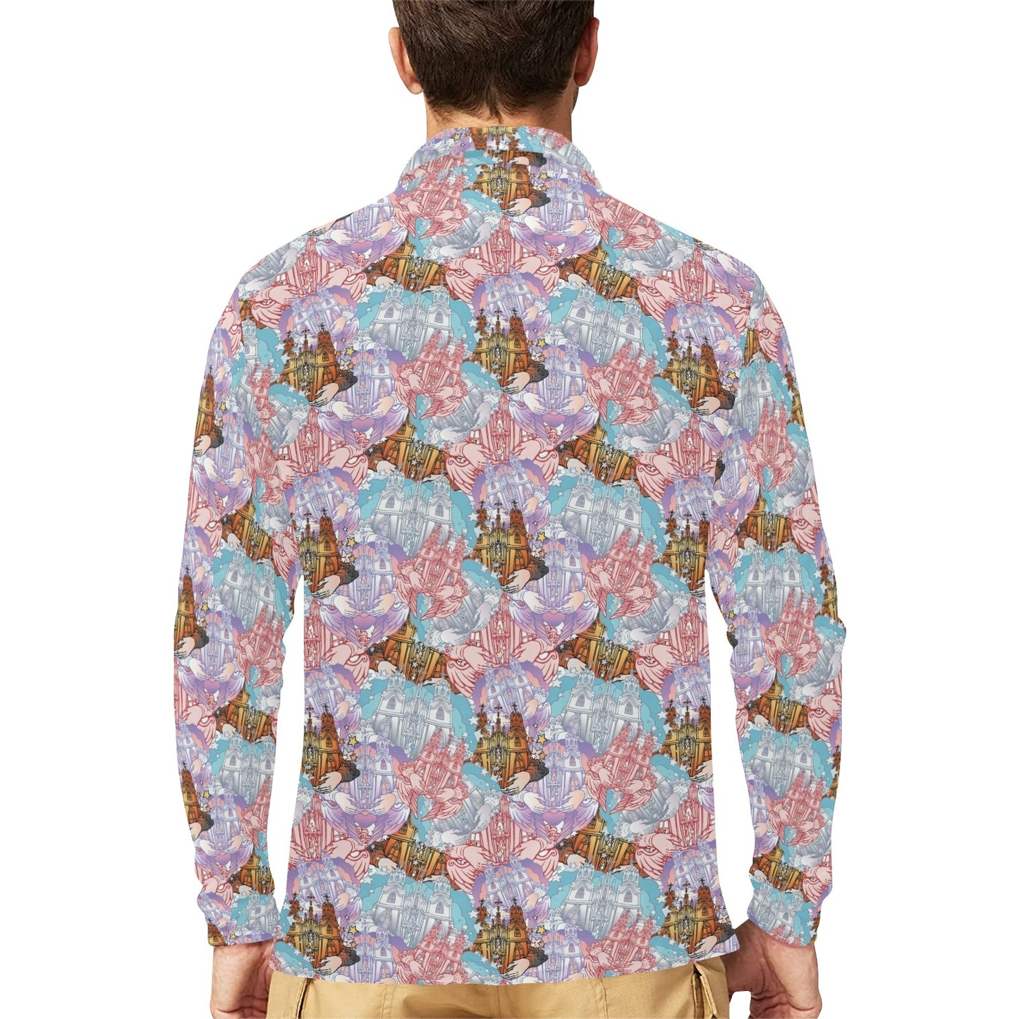 Christian Pattern Print Design 03 Long Sleeve Polo Shirt For Men's