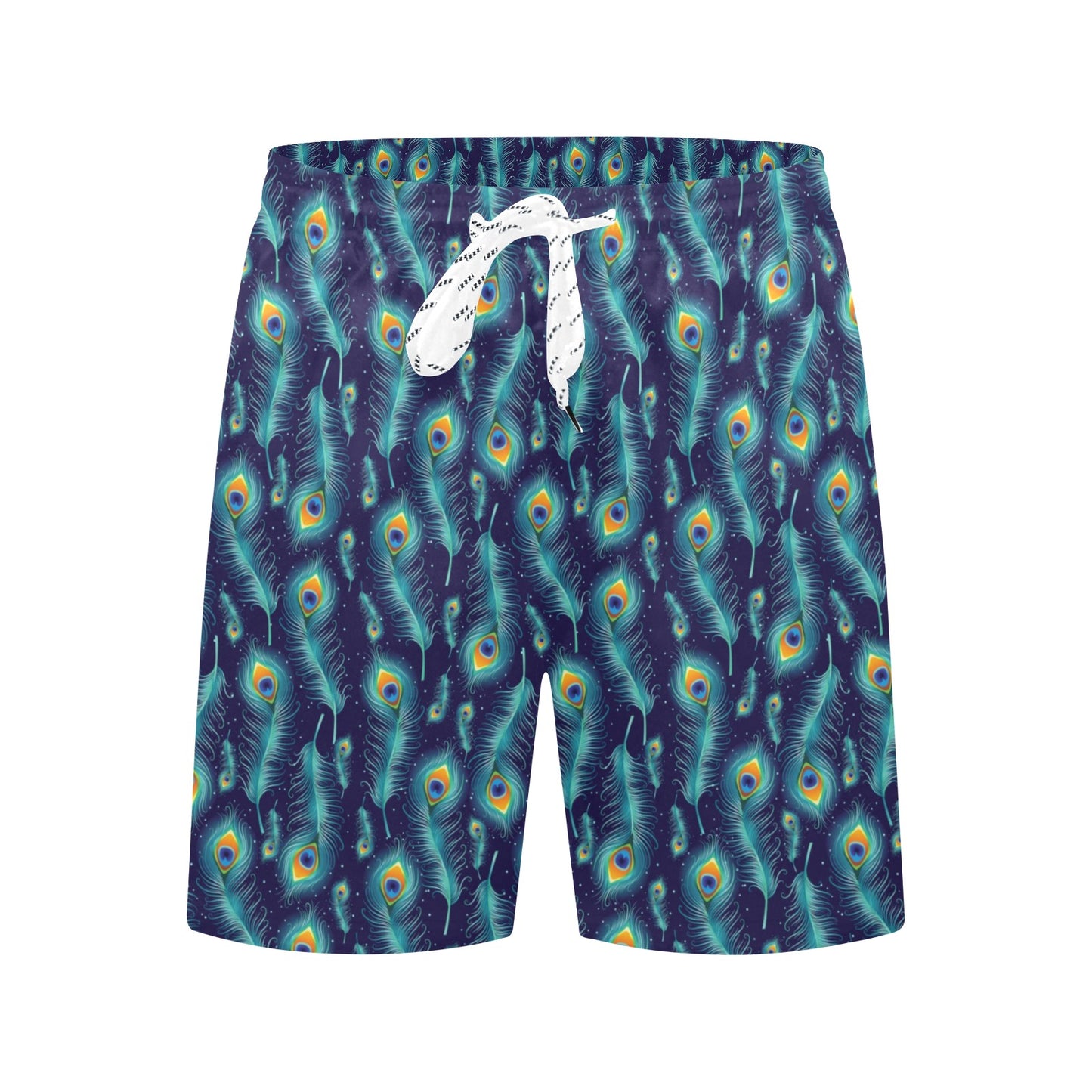 Peacock Feather Blue Design Print Men's Swim Trunks Beach Shorts