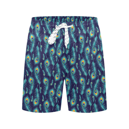Peacock Feather Blue Design Print Men's Swim Trunks Beach Shorts